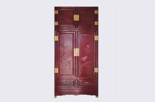 义县高端中式家居装修深红色纯实木衣柜